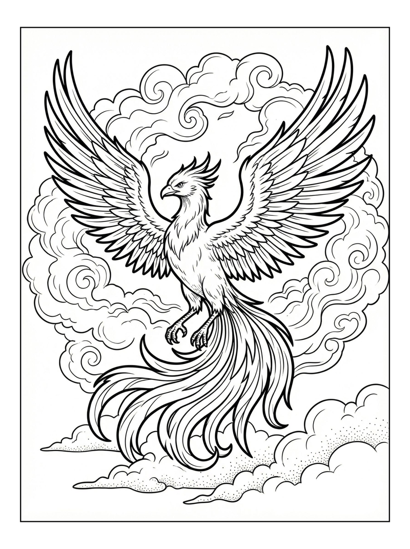 Phoenix Spreading Wings In Clouds