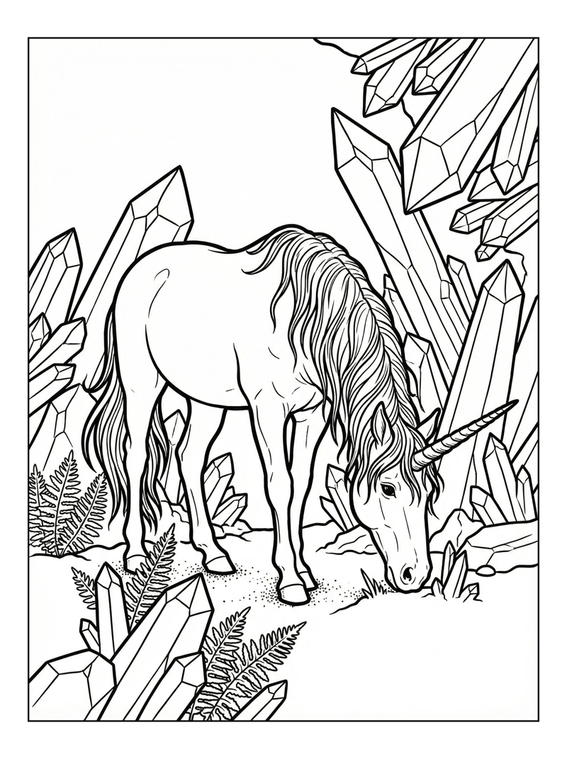 Unicorn Grazing In Crystal Cave