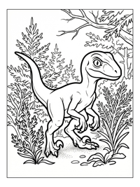 Baby Velociraptor Crouching In Forest