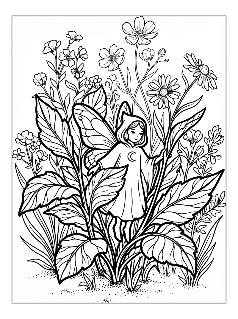 Moon Fairy Peeking Among Wildflowers