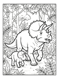 Triceratops Mother Baby Walking Forest