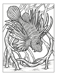 Lionfish Diving Among Mangrove Roots