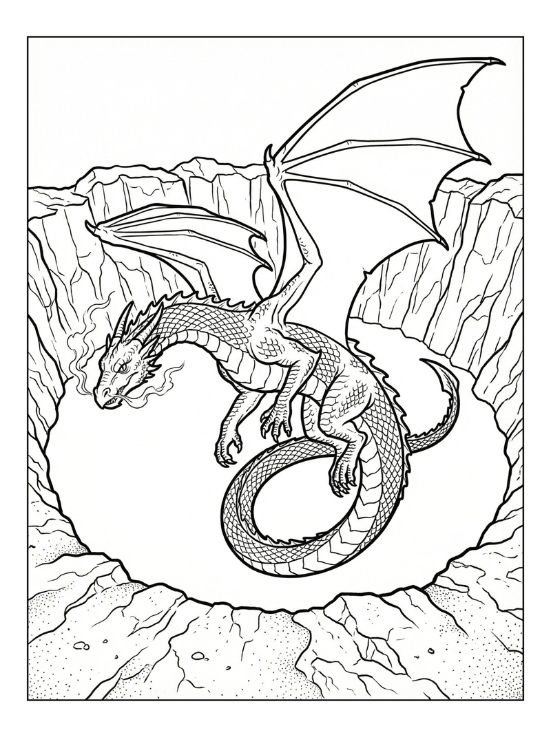 Western Dragon Flying In Volcanic Crater