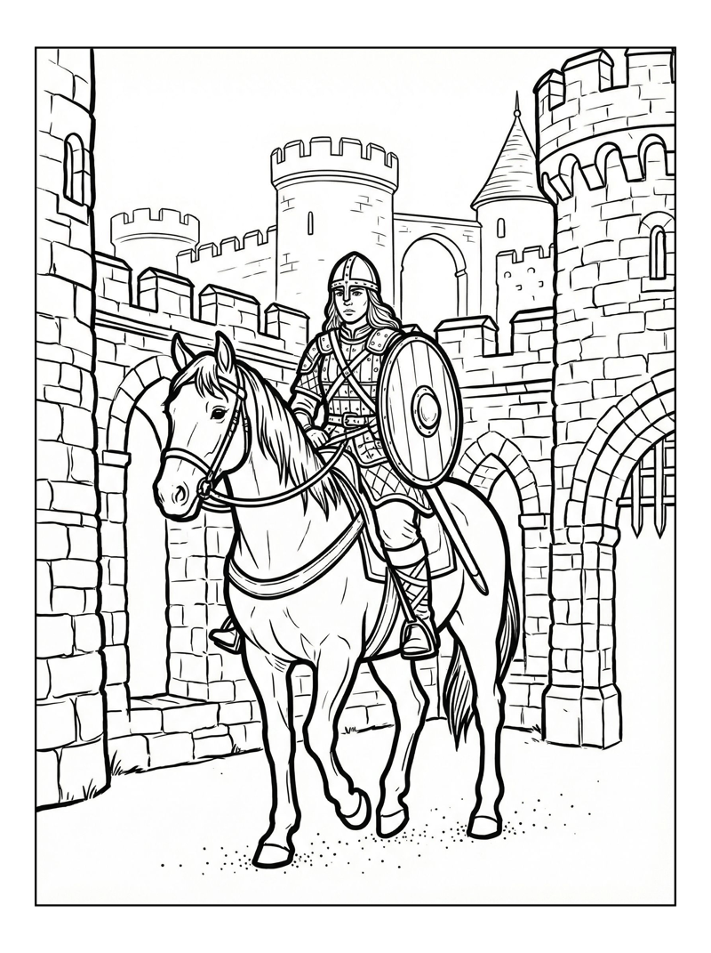 Shield Maiden Riding Inside Castle Walls
