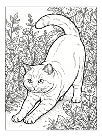 British Shorthair Cat Stretching In Garden