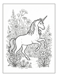 Unicorn Leaping In Flower Garden