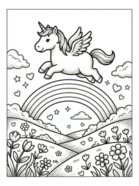 Unicorn Flying Over Rainbow Hills