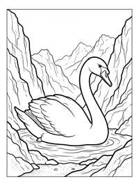 Swan Swimming Among Mountain Cliffs
