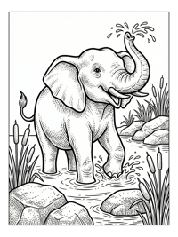 Elephant Splashing Water In River