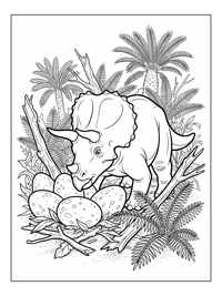 Triceratops Guarding Dinosaur Nest Eggs