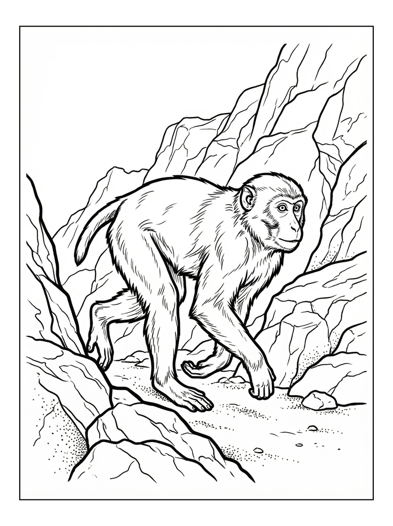 Macaque Running Rocky Outcrop