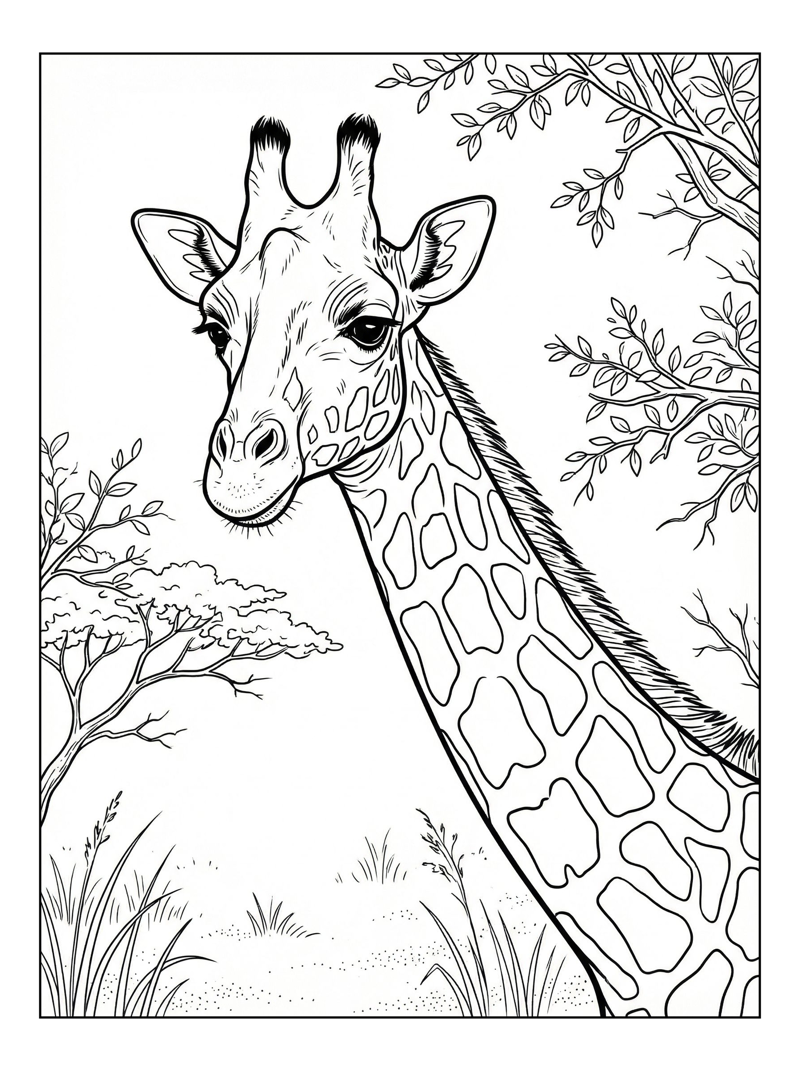 Masai Giraffe Standing In Safari Park