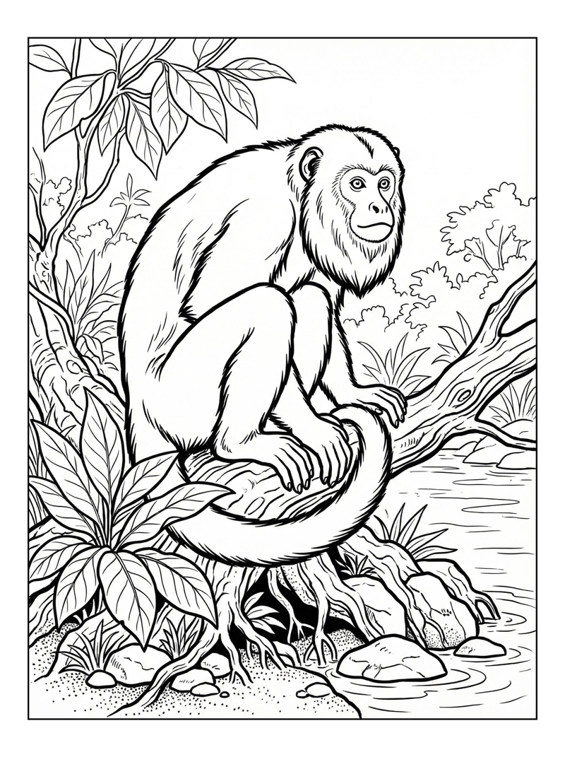 Howler Monkey Sitting By Riverbank