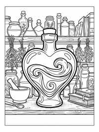 Heart Potion Swirling On Alchemist Shelf
