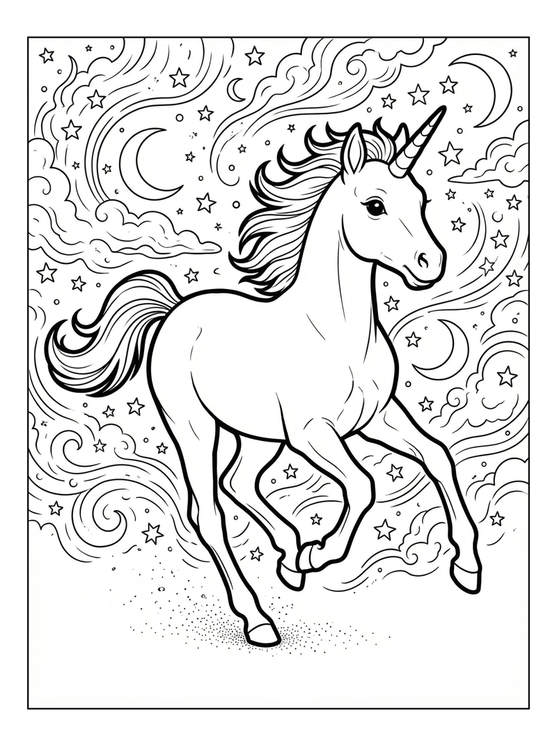 Baby Unicorn Galloping Starry Night Sky