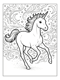 Baby Unicorn Galloping Starry Night Sky