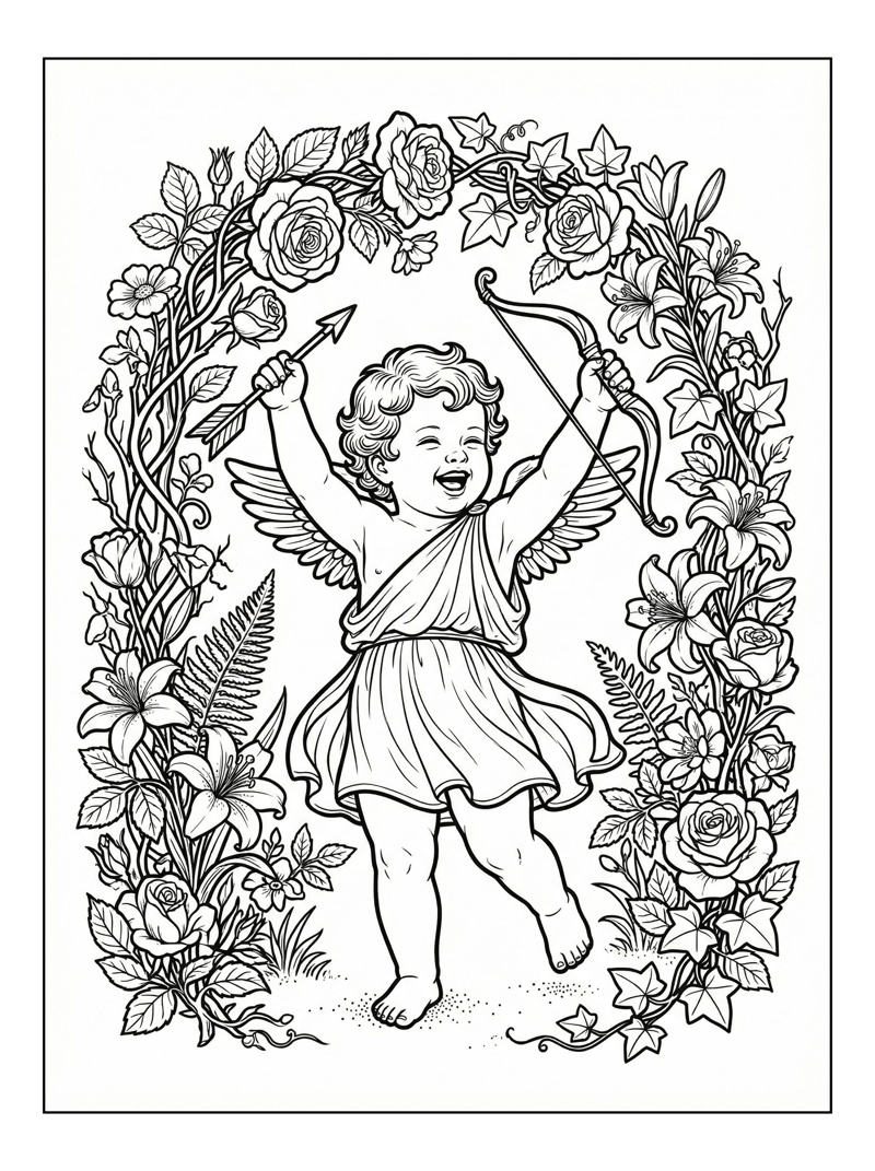 Toddler Cupid Celebrating Floral Archway