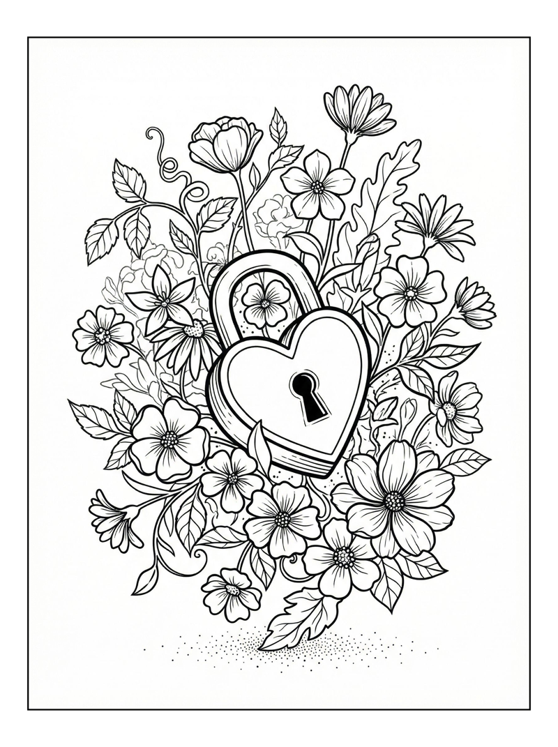 Heart Lock Surrounded By Flower Garden