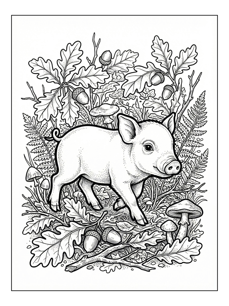 Piglet Trotting Through Forest Floor