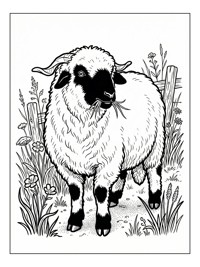 Valais Blacknose Sheep Chewing In Pasture