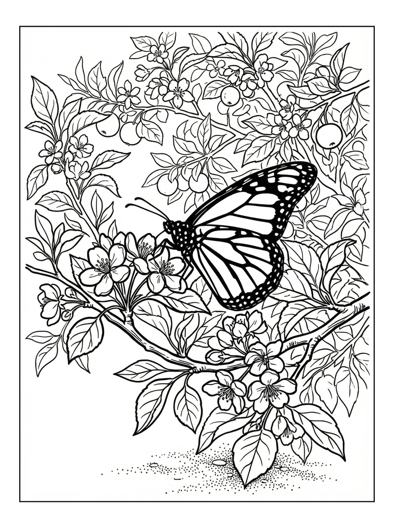 Monarch Butterfly Perching Apple Blossoms