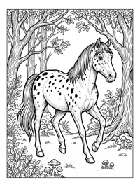 Appaloosa Horse Walks Through Forest