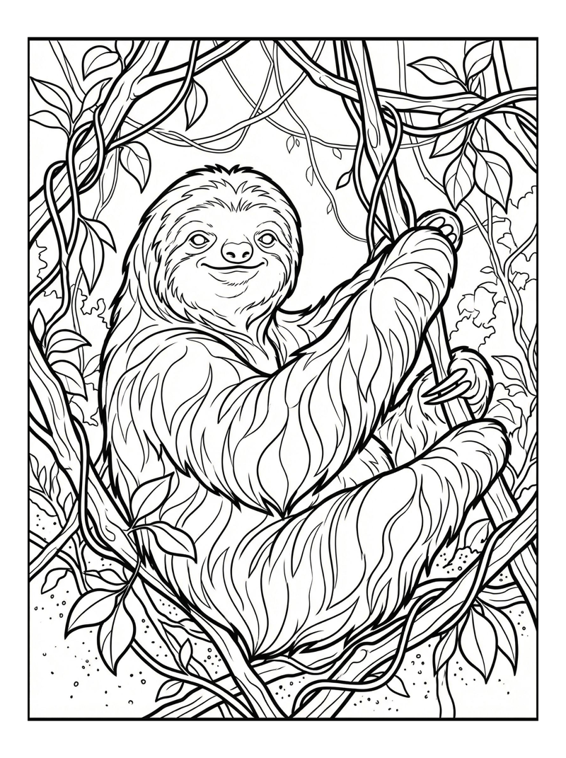 Pale-throated Sloth Exploring Vine Branches