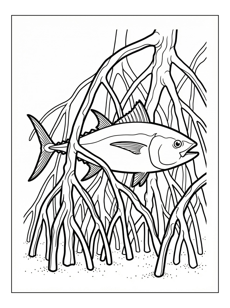 Tuna Fish Hiding Mangrove Roots