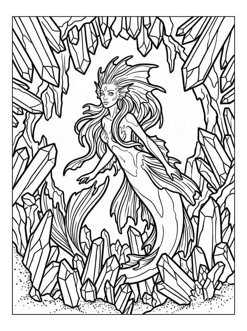 Deep Sea Mermaid Exploring Crystal Grotto