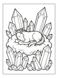 Unicorn Foal Sleeping On Cloud With Crystals