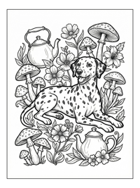 Dalmatian Dog Lying With Teapots Mushrooms