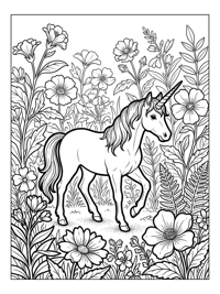 Unicorn Walking In Flower Garden