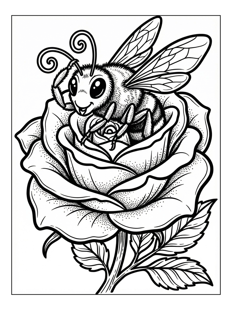 Bee Grooming Antennae In Rose