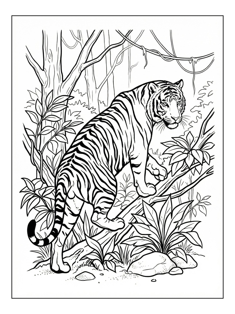 Tiger Climbing Jungle Plants