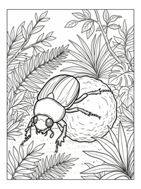Scarab Beetle Rolling Tropical Foliage
