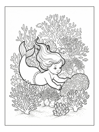Baby Mermaid Exploring Coral Reef