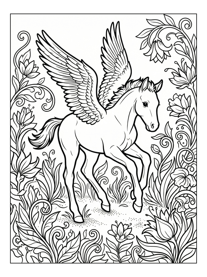 Winged Foal Landing In Enchanted Meadow