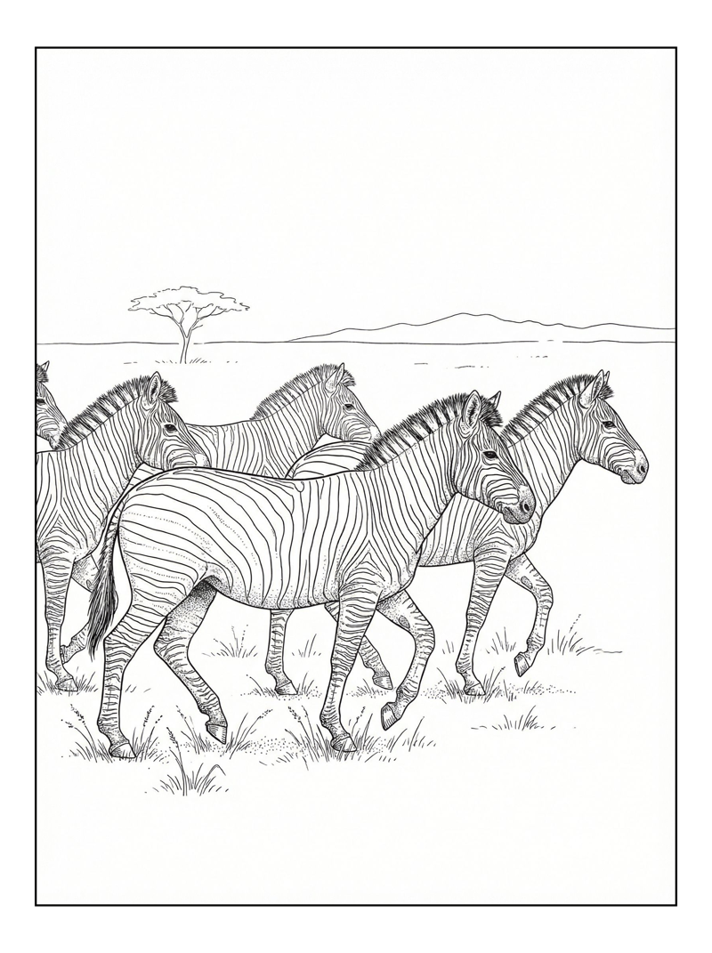 Zebras Trotting Across Grassy Plain