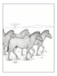 Zebras Trotting Across Grassy Plain