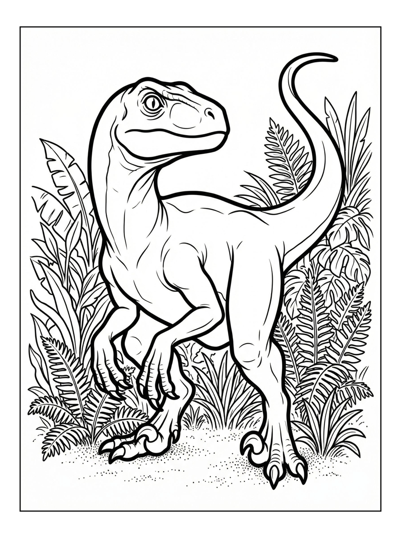 Raptor Dinosaur In Prehistoric Jungle