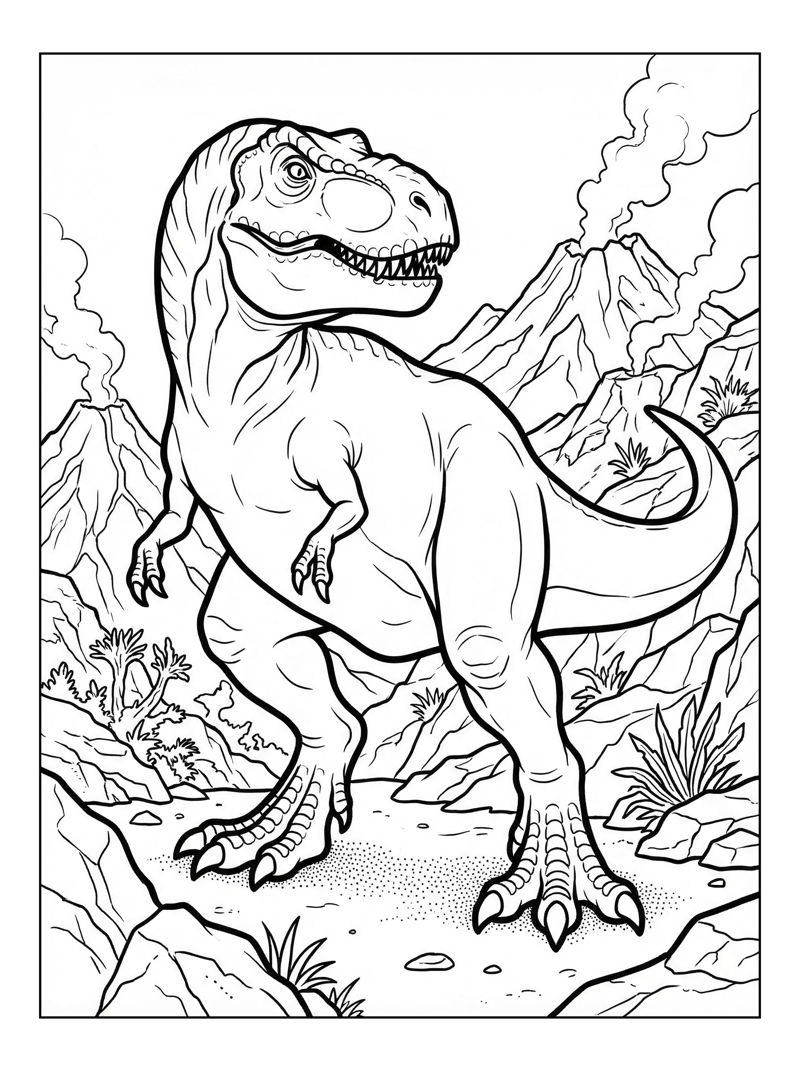 Tyrannosaurus Stalking Volcanic Landscape