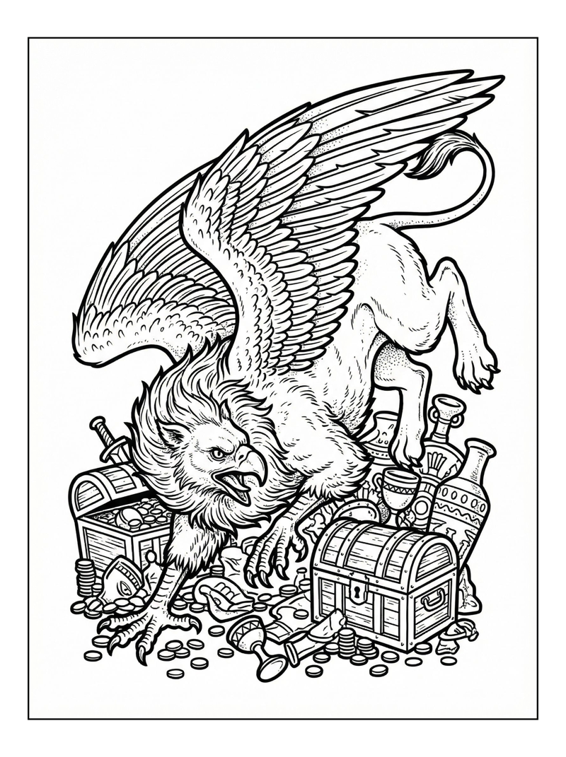 Griffin Guarding Treasure Chests