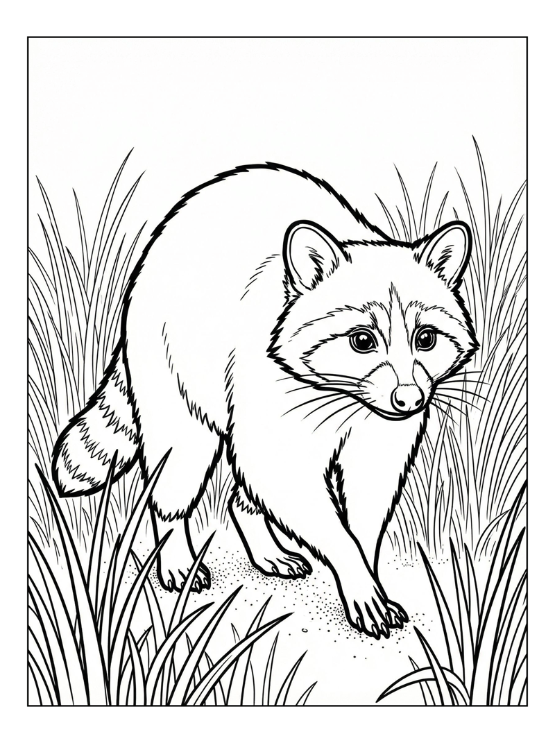 Crab-eating Racoon Walking In Tall Grass