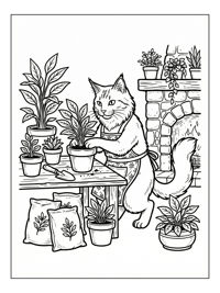Maine Coon Cat Potting Plant By Fireplace