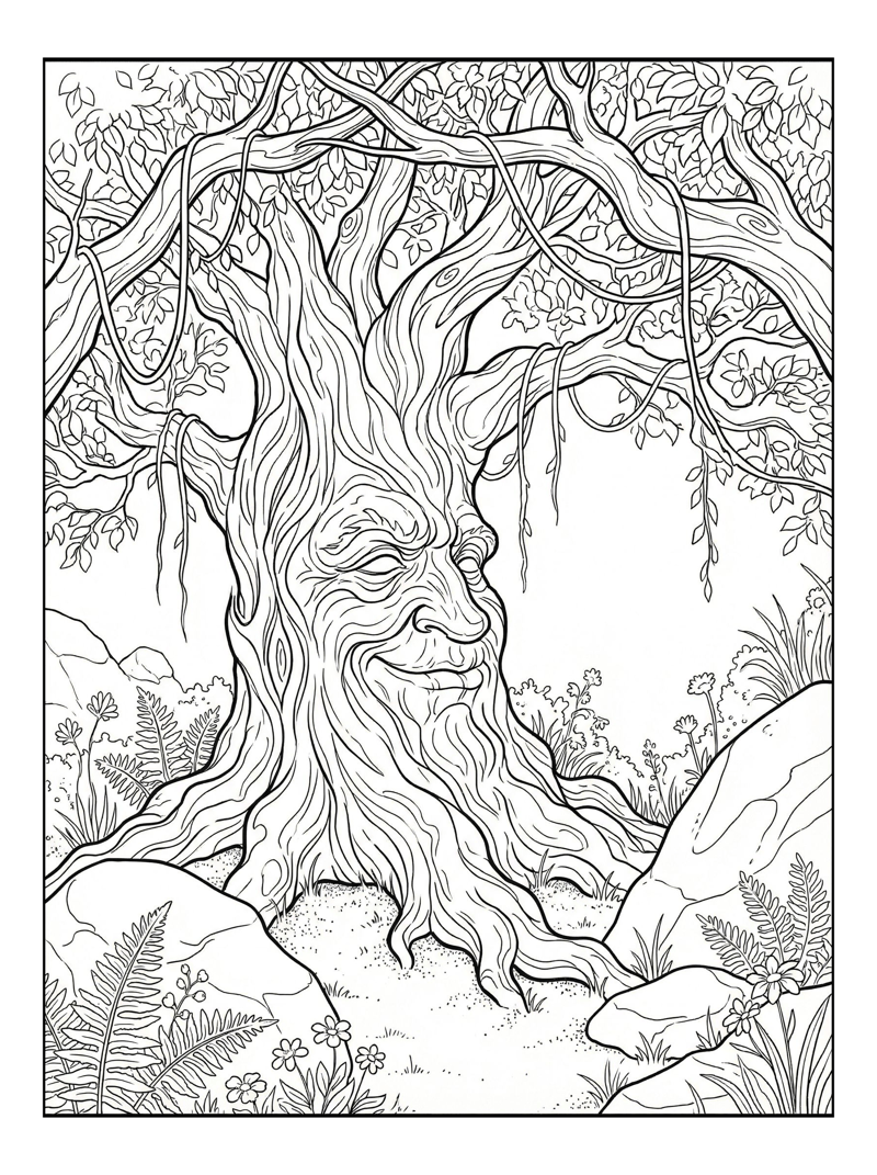 Whimsical Tree Face In Sunny Glade