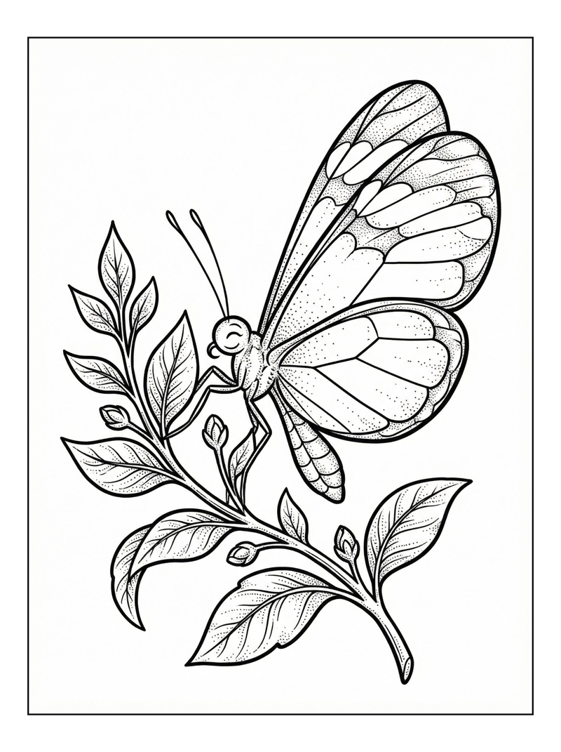Glasswing Butterfly Resting On Leafy Stem
