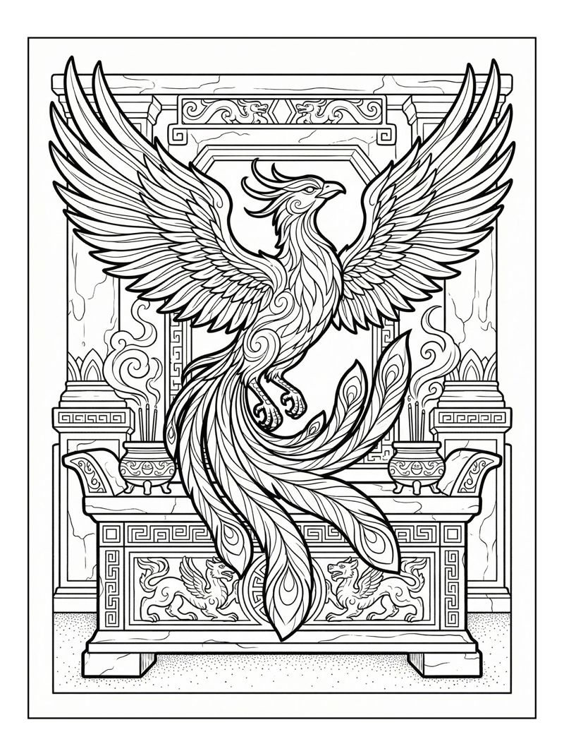 Phoenix Rising From Ancient Temple Altar