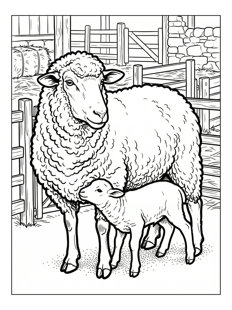 Merino Sheep Lamb Nursing Farmyard