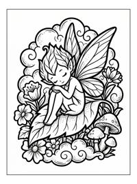 Fairy Rests On Leaf With Flowers