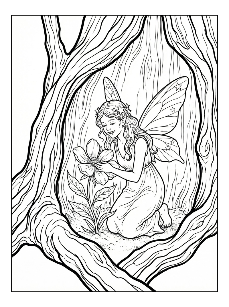 Star Fairy Tending Flower In Tree
